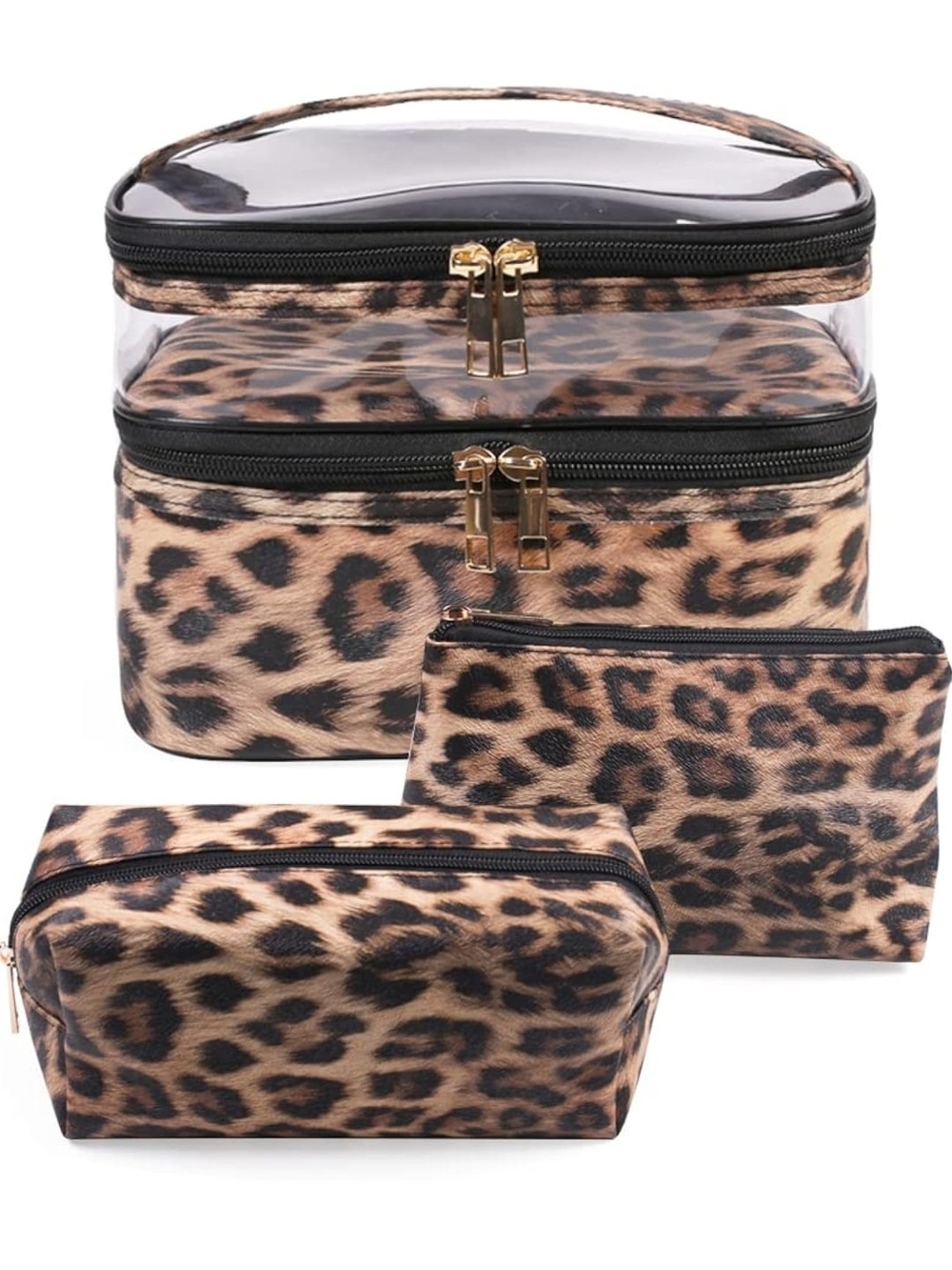 Leopard Print Cosmetic Travel Bag Set - 3 Piece